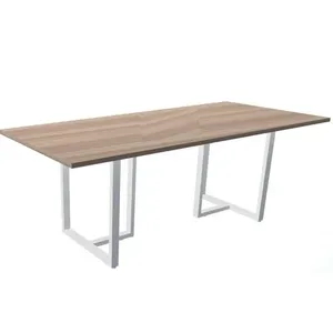 Mesa De Reunião Retangular 200 X 90 Cm Pé Tub Pe25 Em Mdp Noce Naturale Com Base Branca