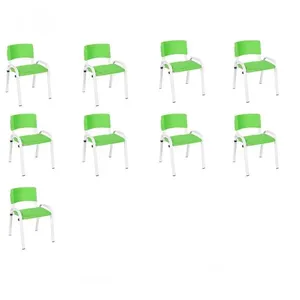 Kit 9 Cadeiras Infantil Iso, Escola, Base Branco- Verde Claro