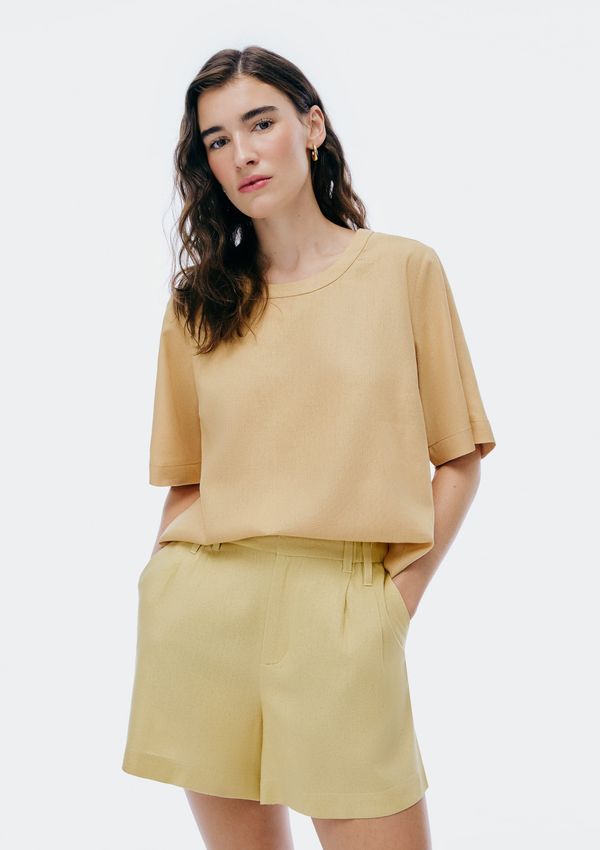 Blusa Feminina Manga Média Com Linho - Bege P