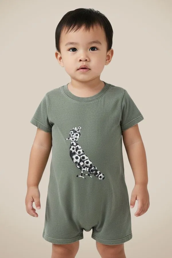 Macaquinho Bb Est Pica Pau Futebol Verde Militar Stoned - G