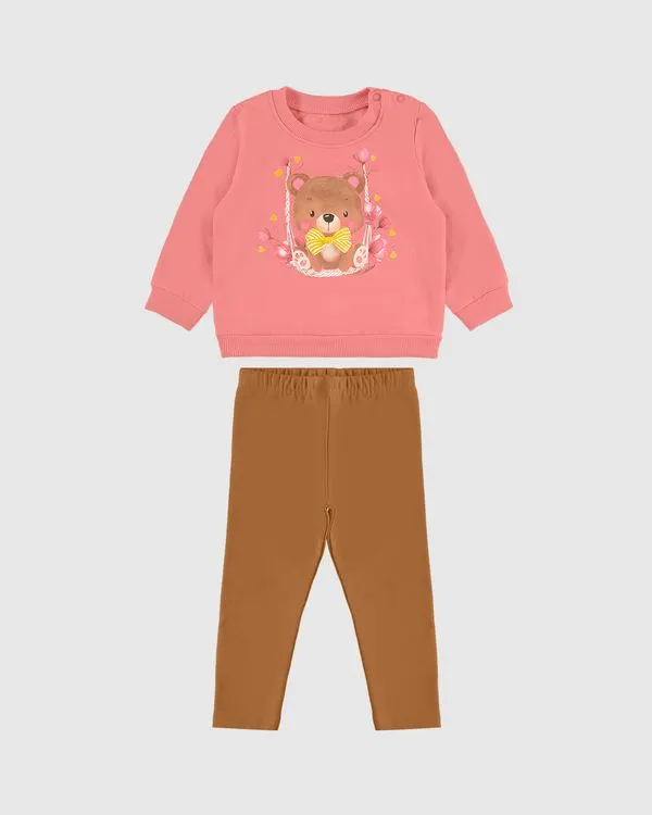 Conjunto Menina Blusão Estampa Glitter Em Moletom Flanelado - Carinhoso Rosa - 3