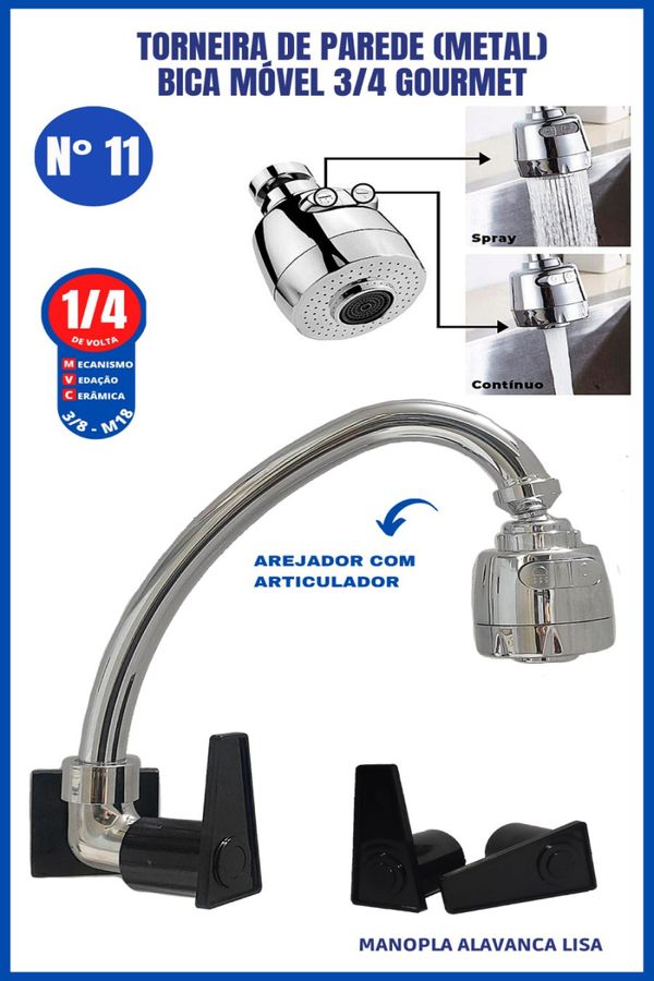 Torneira De Parede Metal Bica Movel 3/4 Gourmet