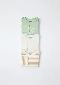 Kit Com 3 Bodies Bebê Menino Manga Longa Em Ribana - Multicolorido RN