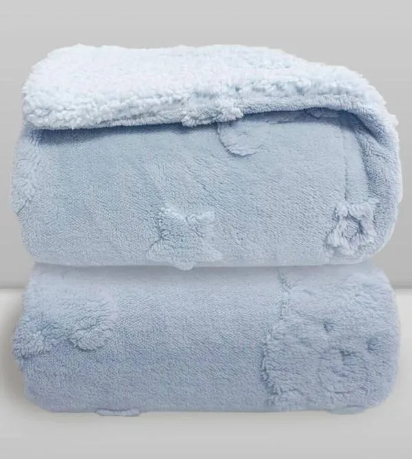 Cobertor Sherpa com Relevo Urso 90x110cm Azul