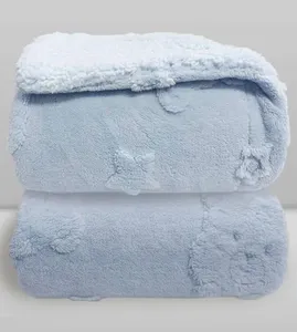 Cobertor Sherpa com Relevo Urso 90x110cm Azul