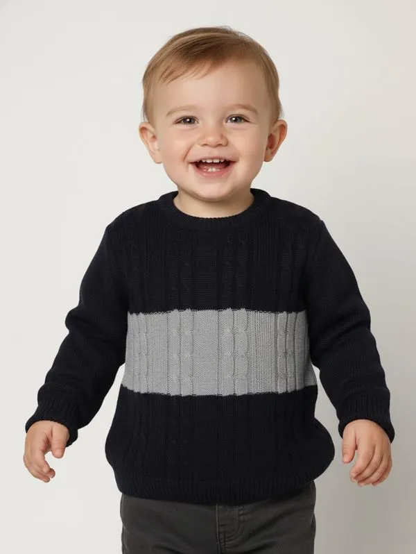 Blusão Tricot Infantil Para Menino - MARINHO/CINZA 1