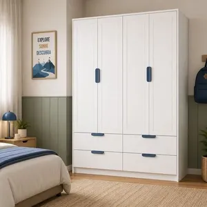 Guarda-Roupa para Quarto Infantil 4 Portas e 4 Gavetas Theo NEVE/ AZUL PETROLEO