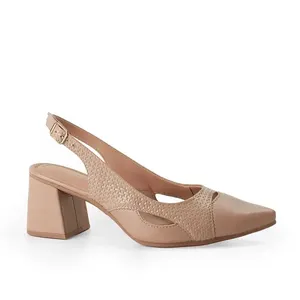 Scarpin Slingback Dakota Feminino Salto Bloco Bege 35