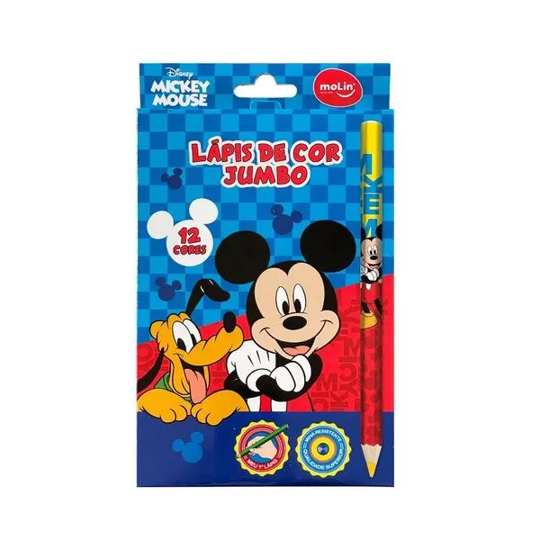 Lápis de Cor Jumbo Molin do Brasil Mickey Mouse Estampa 3 com Ponta Grossa para Fácil Pegada Caixa com 12 Unidades Lápis de Cor Jumbo Molin do Brasil Mickey Mouse Estampa 3 com 12 Unidades em Caixa Multicolorido