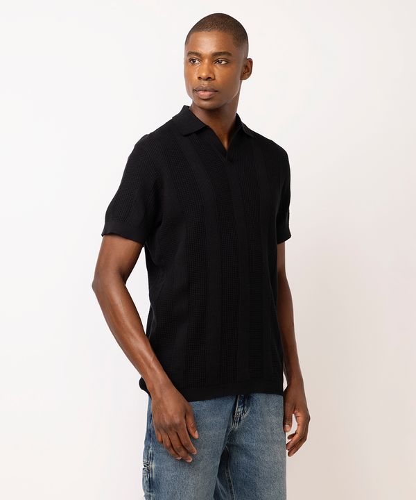 polo masculina de tricot texturizada preta M
