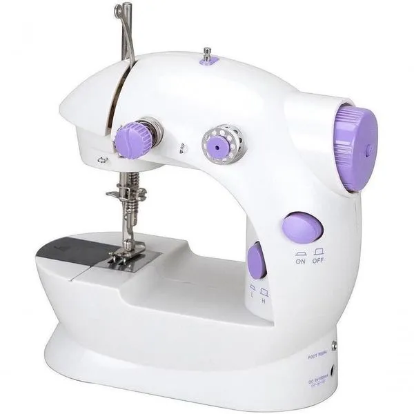 Mini Máquina de Costura Portátil Markelk Ajustável 2 Velocidades Fio Duplo Branco Rosa com Pedal Bivolt Mini Máquina De Costura Ajustável De 2 Velocidades Com Fio Duplo Portátil Máquina De Costura Multifuncional