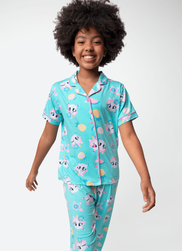 Pijama Manga Curta Viscolycra Menina Teen Estampado Unicórnio Aloha 8
