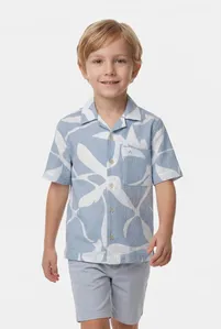 Camisa Regular Manga Curta Infantil Seersucker Azul Claro Com Branco - 6