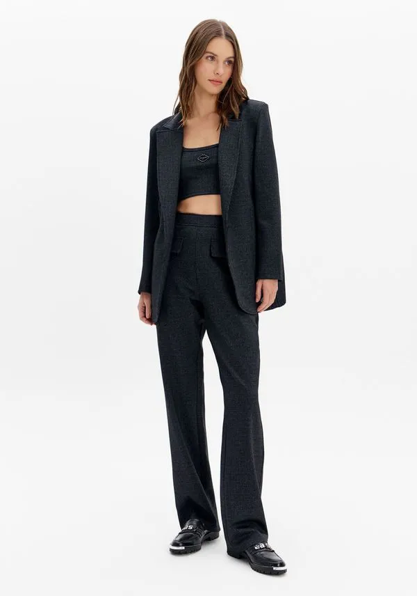 Calça Slim Cintura Alta Lapelas Preto G