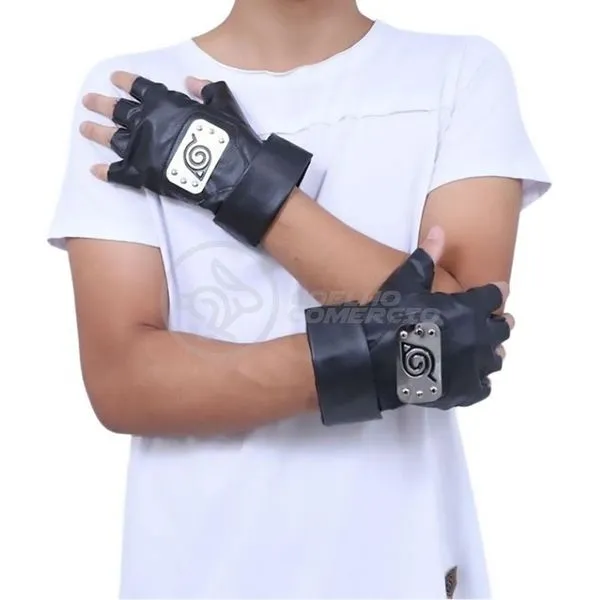 Luva para Cosplay Kakashi Hatake Sensei Ninja Que Copia Naruto em Couro 16CM X 14,5CM Par Preto Smart Bracelet Luva para Cosplay Kakashi Hatake Naruto em Couro 16CM X 14,5CM Par Preto Smart Bracelet