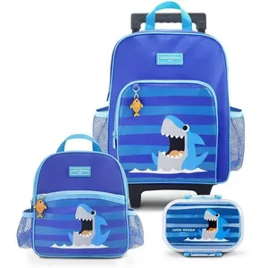 Conjunto Mochila Com Rodinhas E Lancheira Térmica Com Pote P/ Lanche Azul