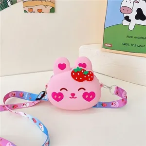 Bolsa de Silicone Infantil Coelho Rosa Pop It para Aliviar Estresse com Alça de Ombro Rosa OEM Bolsa de Silicone Infantil Coelho Rosa Pop It com Zíper e Alça de Ombro Crossbody Rosa OEM