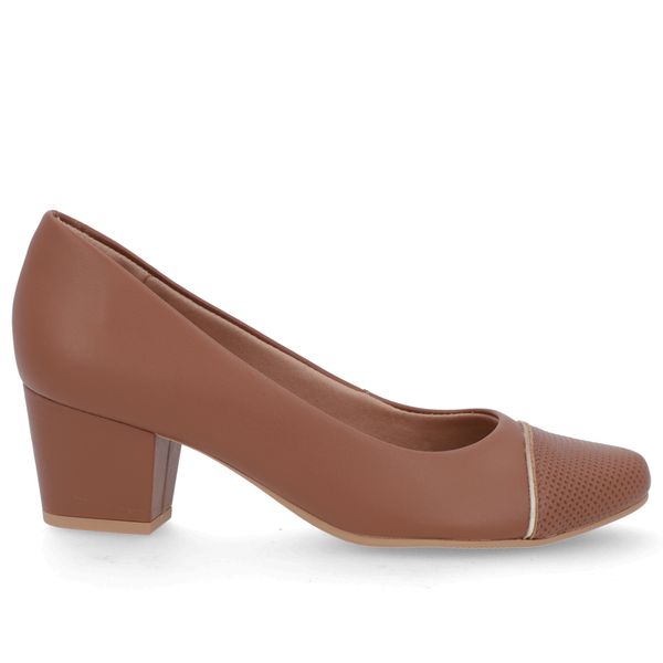 Scarpin Couro Marrom Salto Bloco Bico Textura 40