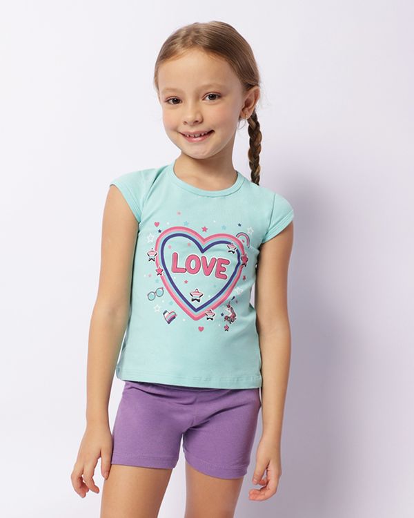 Conjunto Infantil Curto Estampa Frontal Love Verde 4