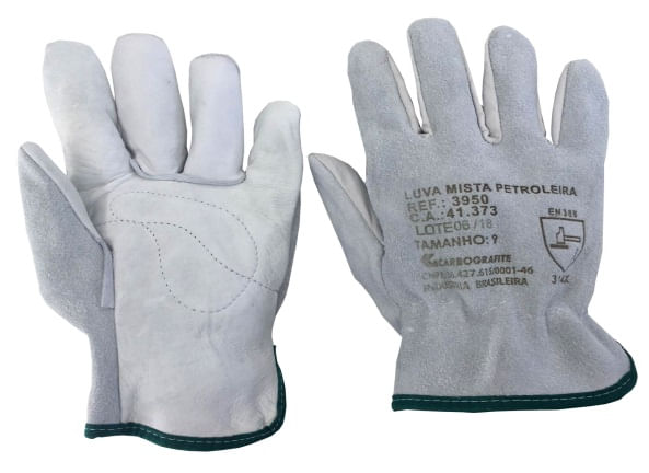 Luva Mista Petroleira Carbografite 7cm orelha Cinza