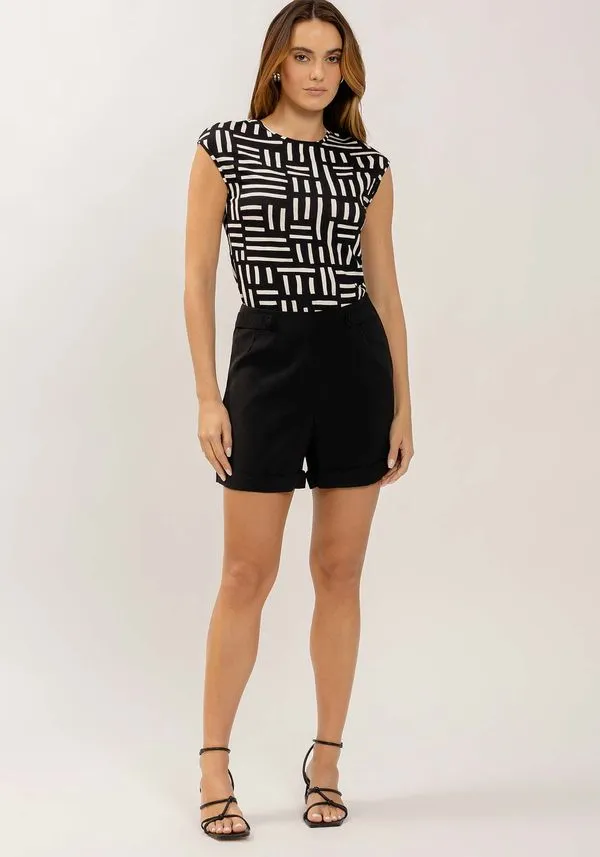 Shorts Alfaiataria Cintura Alta com Martingale PRETO REATIVO PP