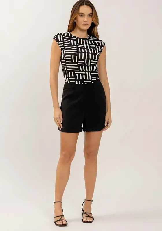 Shorts Alfaiataria Cintura Alta com Martingale PRETO REATIVO PP