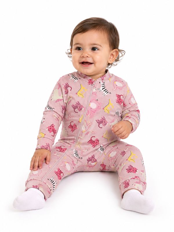 Macacão Cotton Estampado Infantil Para Bebê - ROSA G
