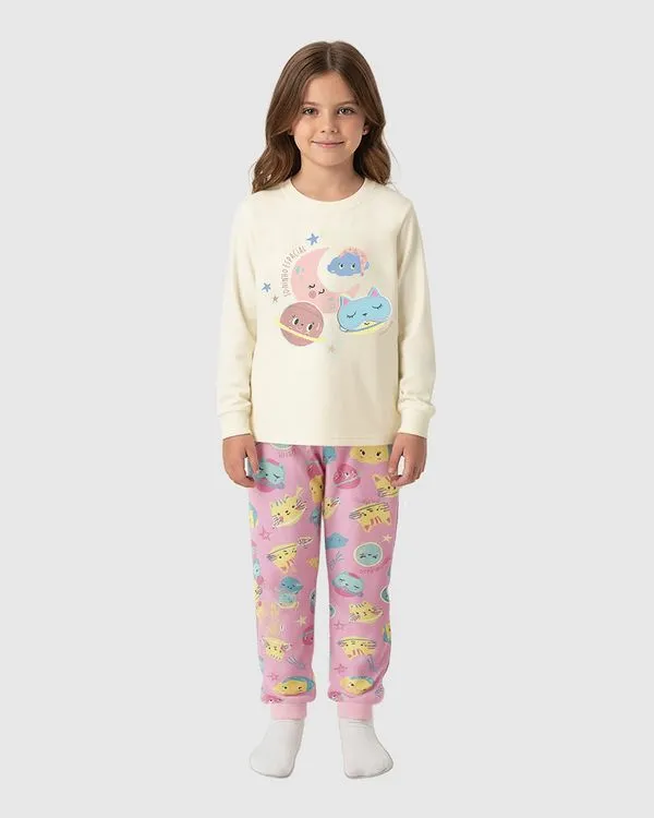 Pijama Infantil Menina Soninho Espacial Com Aplique Em Algodão Malwee Kids Off White - 6