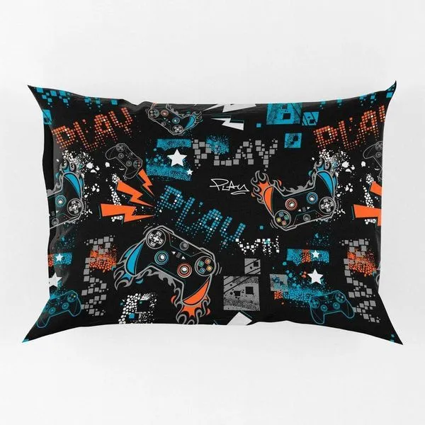 Porta Travesseiro Fronha Avulsa Estampada Game Win 70cm X 50cm - Digital Juvenil Infantil Decorativo Gamer Geek Nerd