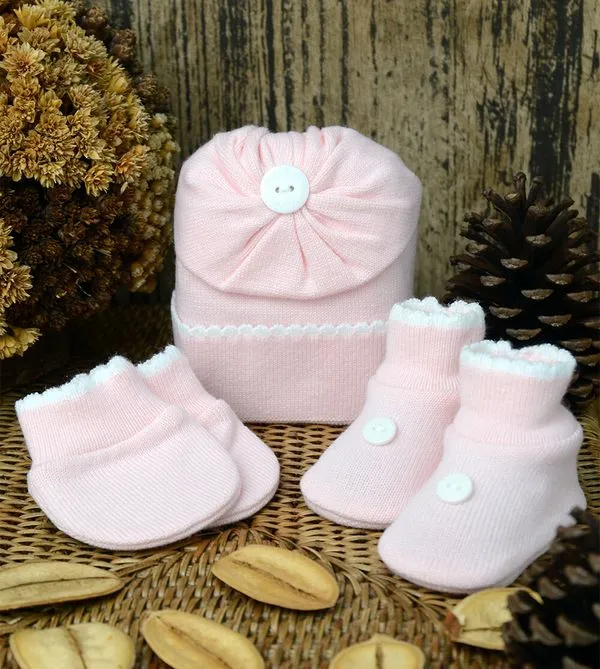 Kit Touca Luva e Sapato Botão 1016 - Tam. RN Rosa