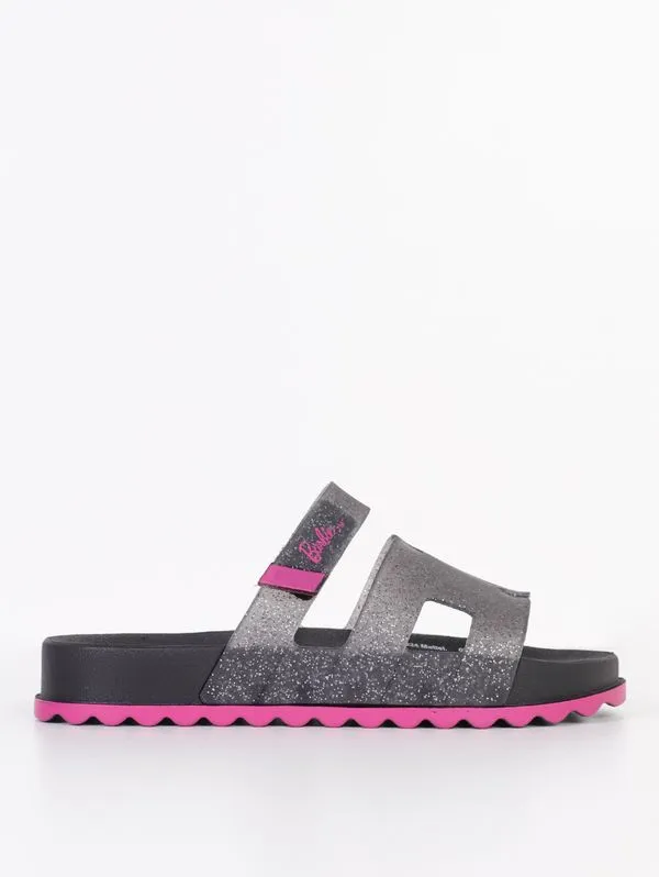 Chinelo Slide Barbie Juvenil Para Menina - PRETO/ROSA 32/33