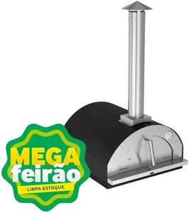 Forno de Pizza a Lenha Firenze Gourmet Preto 1 Pizza Grande 610IN Metávila 65,4x42x77cm