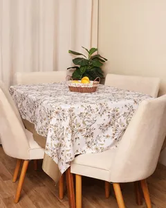 Toalha De Mesa Retangular 140cm x 210cm Teka Estampada Bege UN
