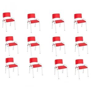 Kit 12 Cadeiras Infantil Iso, Escola, Base Branca- Vermelho