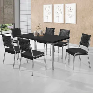 Mesa de Jantar Aço Nobre Kansas com 6 Cadeiras Preto