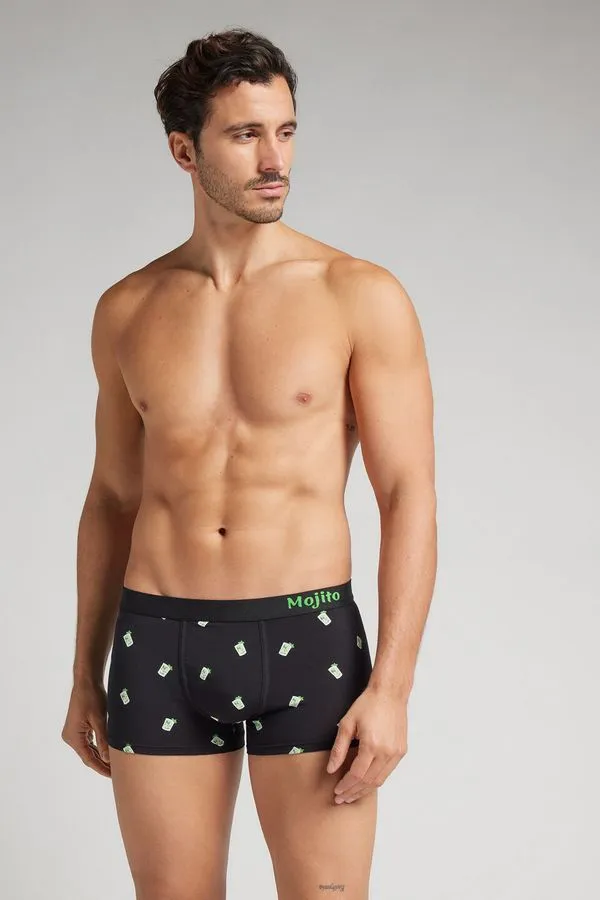 Cueca Boxer Com Estampa De Mojito Em Algodão Supima - Preto M