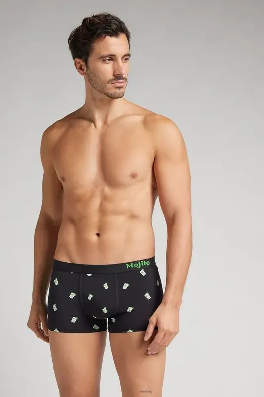 Cueca Boxer Com Estampa De Mojito Em Algodão Supima - Preto M
