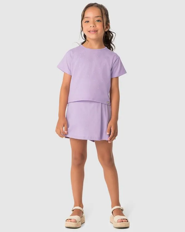 Conjunto Menina Blusa Strass E Shorts Saia Glitter Em Algodão - Carinhoso Roxo - 8