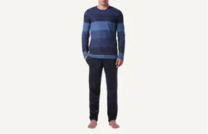 Pijama Comprido Às Riscas Esfumadas Jacquard - Azul GG