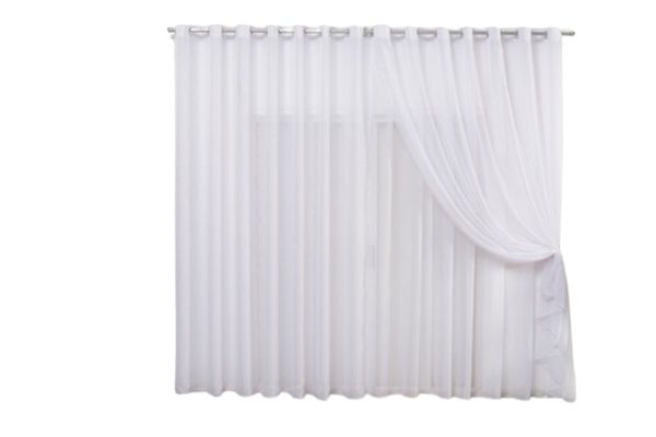 Cortina 5,00x2,50 Sala Quarto Cozinha Varão Voil Duplo Branco