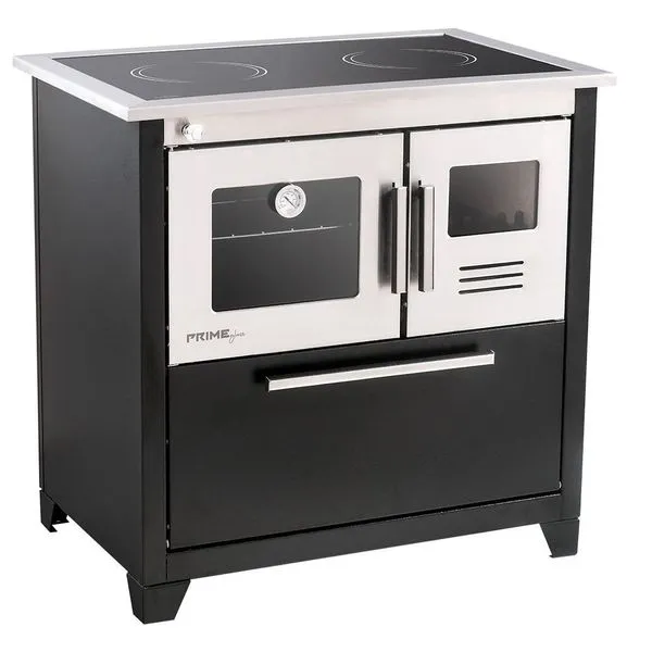 Fogão a Lenha Hidro Industrial Prime Glass Esquerdo N2 Preto e Prata com Chapa Vitrocerâmica Fogão a Lenha Hidro Industrial Prime Glass Esquerdo N2 Preto e Prata com Forno 42L