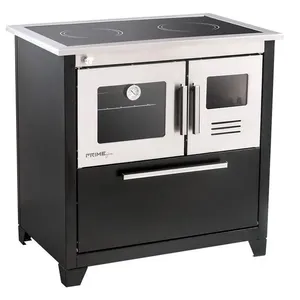 Fogão a Lenha Hidro Industrial Prime Glass Esquerdo N2 Preto e Prata com Chapa Vitrocerâmica Fogão a Lenha Hidro Industrial Prime Glass Esquerdo N2 Preto e Prata com Forno 42L