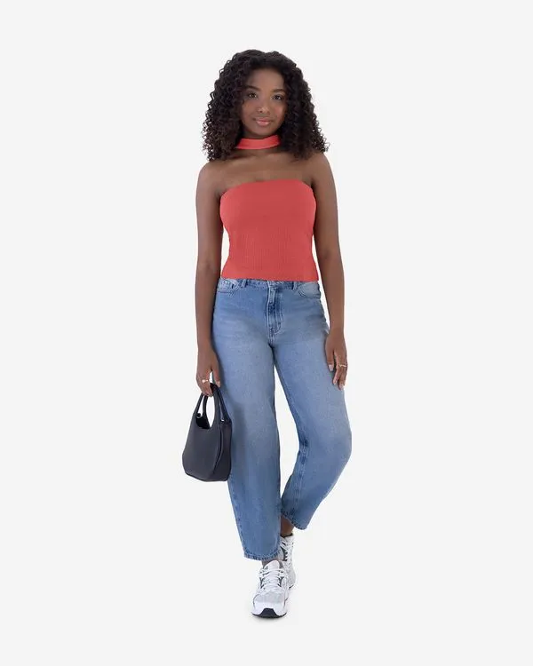 Blusa Infantil Menina Sem Alças Com Gola Em Ribana Malwee Kids Rosa - 12