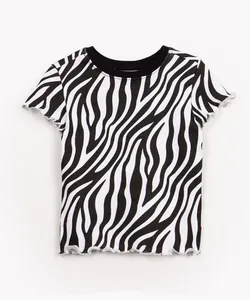 blusa infantil de malha canelada animal print manga curta multicor 12