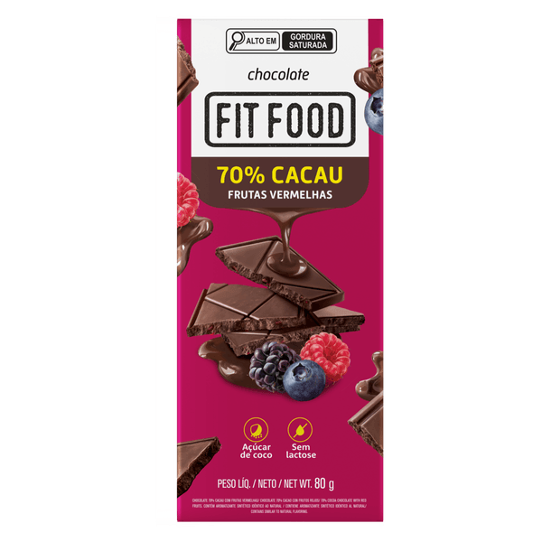 Chocolate Fit Food Chocolate 70% Cacau Frutas Vermelhas 80g
