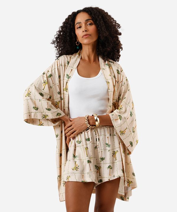 short feminino de viscose folhagens bege P