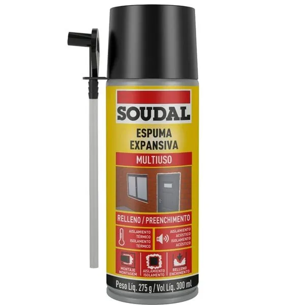 Espuma Expansiva PU Manual Multiuso 300ML Isolamento Térmico e Acústico Bege Soudal Espuma Expansiva PU Manual Multiuso 300ML Isolamento Bege Soudal
