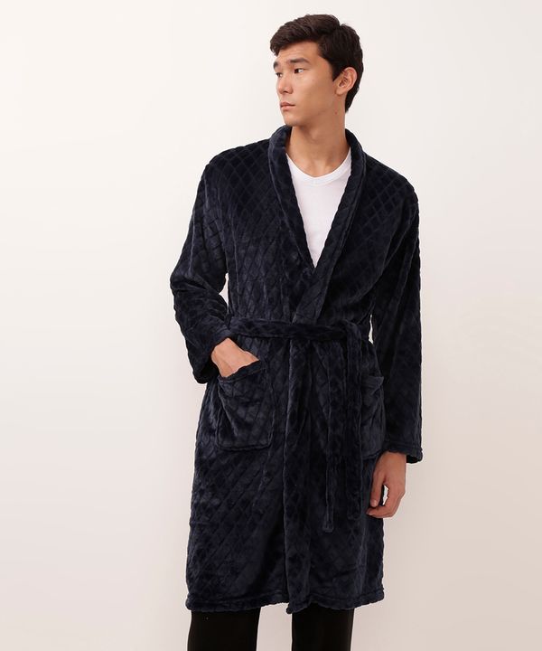 roupão de fleece manga longa texturizado azul marinho M