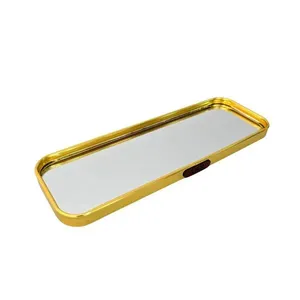 Bandeja Retangular de Metal com Fundo Espelhado Dourado para Organização Decorativa Braswu Bandeja de Metal Retangular com Fundo Espelhado Dourado para Decoração Braswu