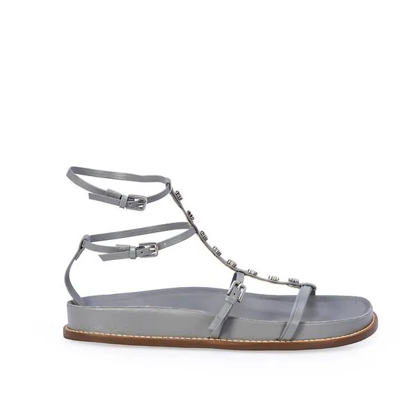 Sandália Papete Couro Azul Carbono 33